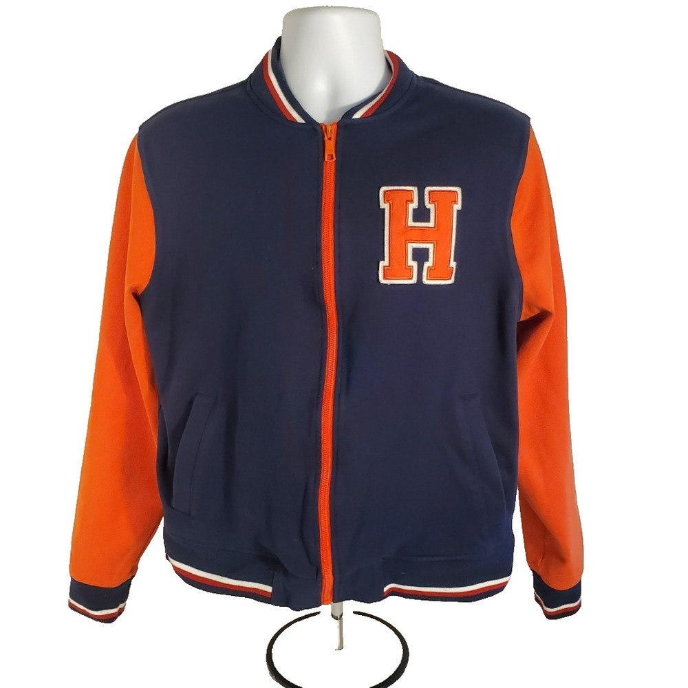 Tommy Hilfiger Men's Large Blue/ Orange Letterman Varsity Jacket Full Zip